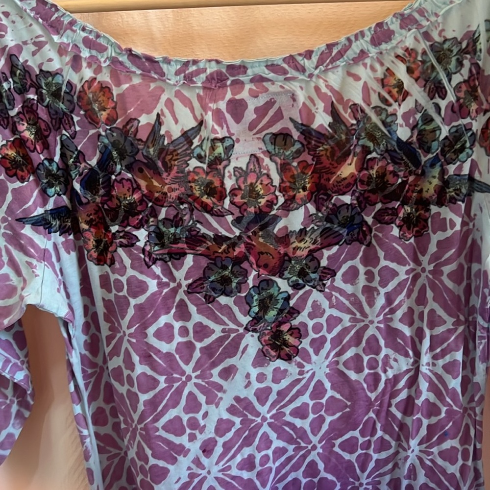 Butterfly dropout 🦋 Purple/Blue floral/Swallow 3/4 sleeve Top. - Picture 6 of 13